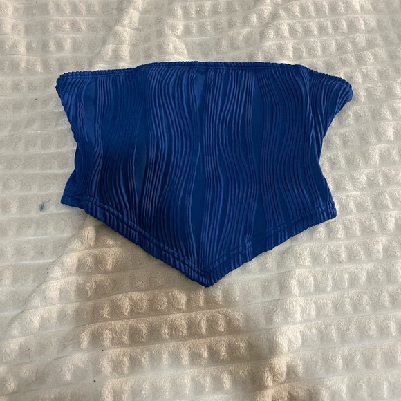 Tops - Blue Pleated Strapless Top